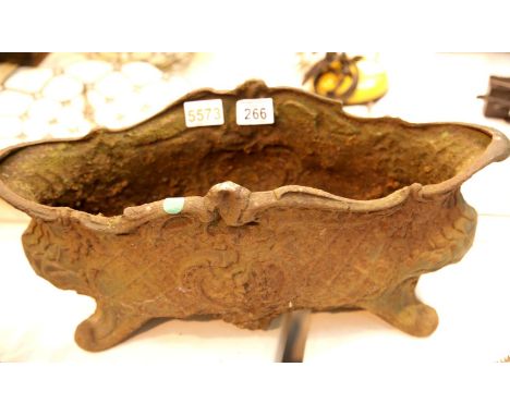 Large cast iron garden planter, L: 50 cm. This lot is not available for in-house P&amp;P. 