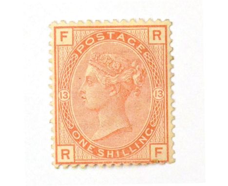 Great Britain. 1881 1s Orange-brown R-F, Plate 13. Watermark Imperial Crown. Well centred, mint