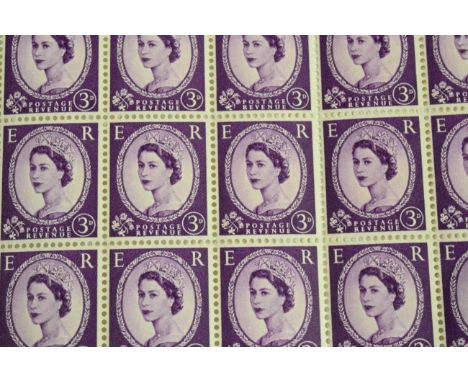 Great Britain. 1958 3d Wilding Cylinder 41, no dot. Unmounted lower sheet of thirty six with 'Phantom R'