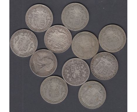 COINS Ten silver half crowns 1893 - 1924 (150g)