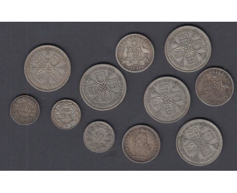 Small amount of pre 1947 silver coins UK Florins plus some foreign including Australian 1911 Shilling etc total weight 96g