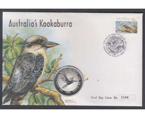 1993 Silver Kookaburra dollar coin cover 1oz pure silver