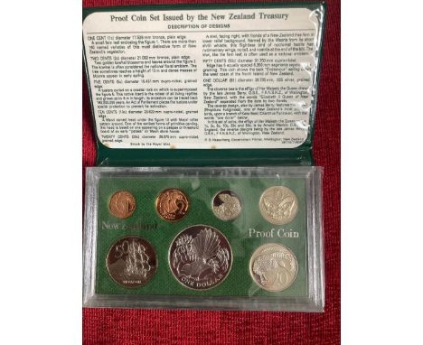 COINS 1980 New Zealand proof set including the Silver $1 coin (27g)