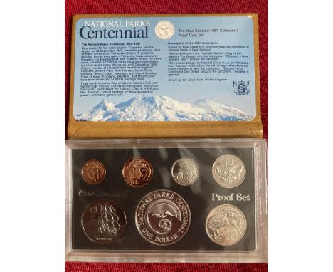 COINS 1987 New Zealand National Parks proof set including Silver $1 coin (27g)