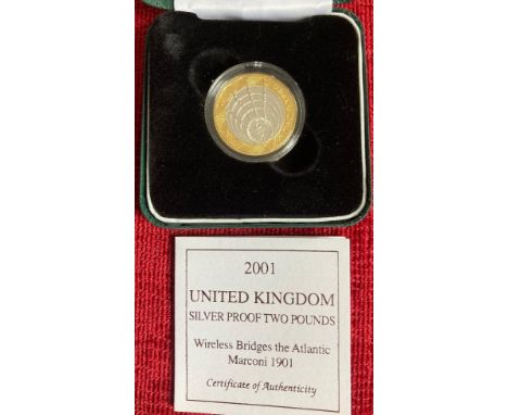 COINS 2001 Silver £2 proof coin Marconi, Silver and gold plated