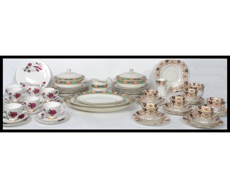 A 1930's Art Deco ceramic dinner service possibly Bristol Pottery together with a chintz pattern Dorcester tea service and an