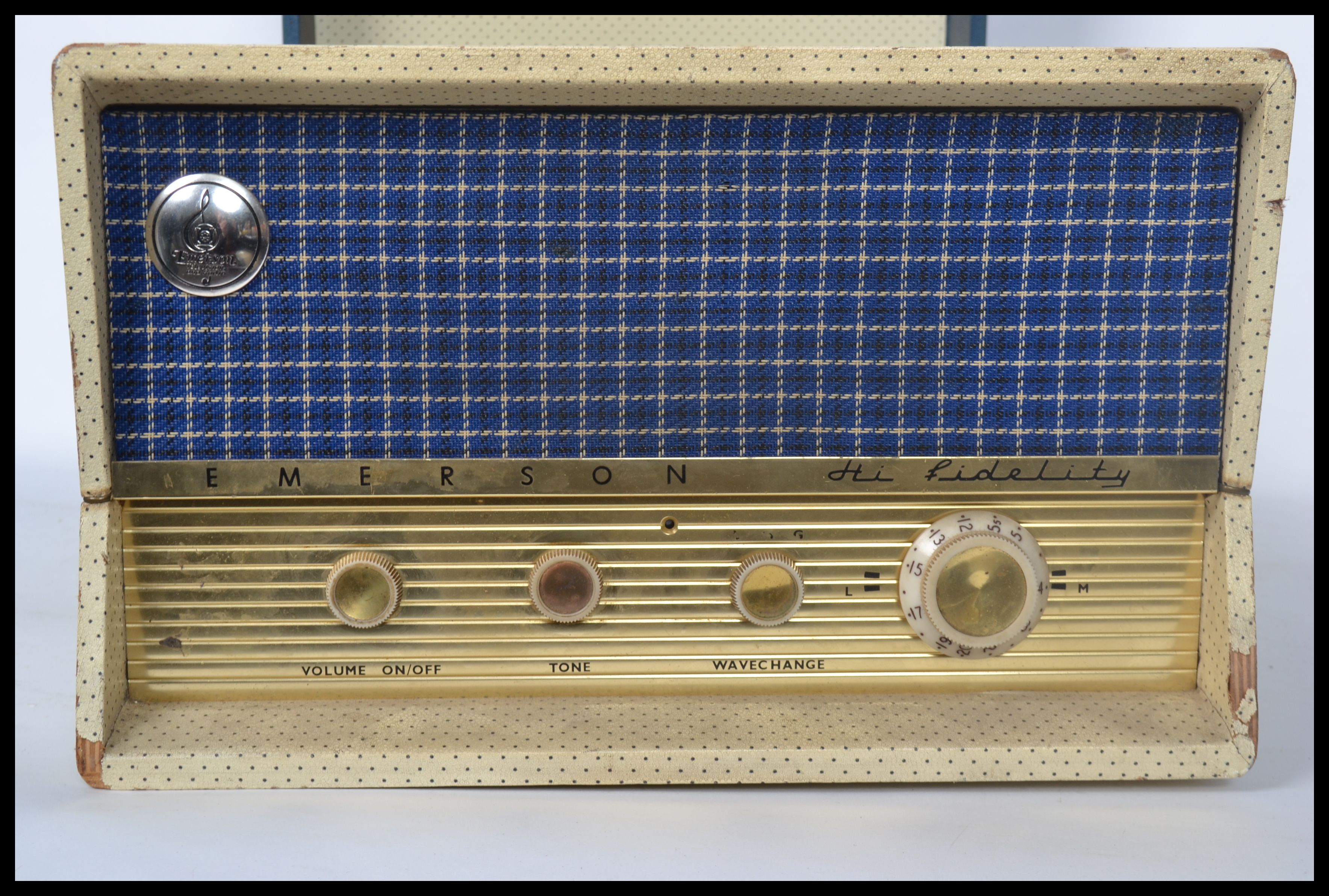 A vintage 1950's two tone Emerson HiFidelity portable record player