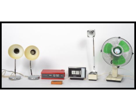 A collection of vintage and retro 20th century desk items to include a Microlite desk lamp, a pair of retro desk lamps, a des