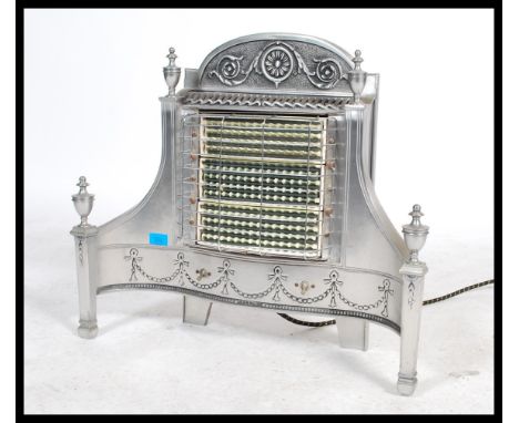 A fabulous mid 20th century silvered&nbsp; electric bar fire by belling having polished steel finish with finial ends.&nbsp;M