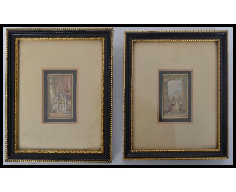 A pair of Victoria and Albert hand coloured prints portrait miniatures in the original ebonised and gilt slip frames being la