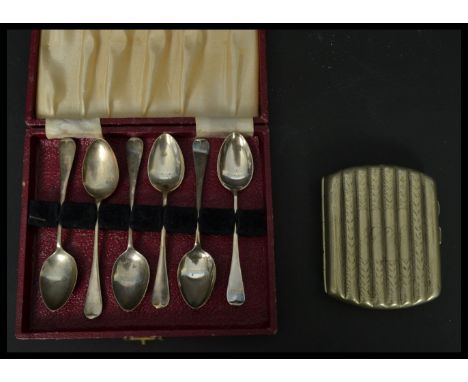 A cased set of 20th century silver hallmarked tea spoons by&nbsp;A J Bailey bearing Birmingham assay marks date letter W alon