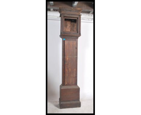 An 18th / 19th century longcase - grandfather clock case in country oak complete with the hood ( no face / mechanism etc )