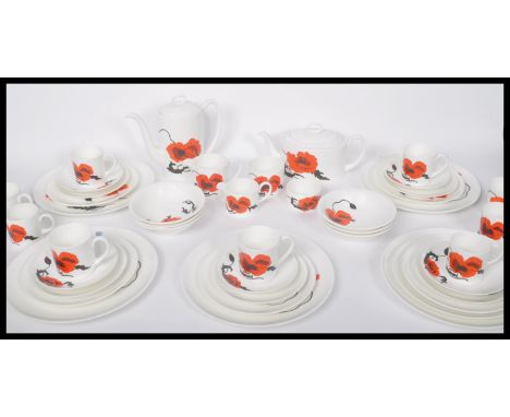 A 20th century retro Susie Cooper for Wedgwood Corn Poppy part dinner and tea service comprising cups, saucers, plates, dinne