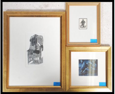 Sarah Van Niekerk - Wood engraving titled ' Cat In A Chair ' limited edition 58 / 100 framed and glazed together with a wood 