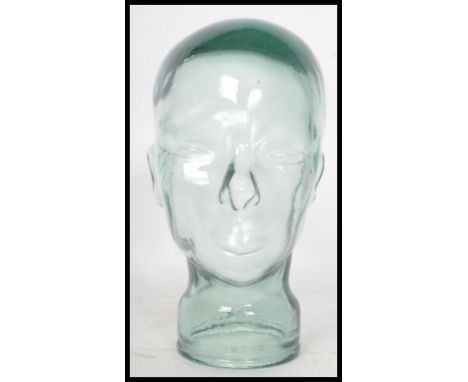 A 20th century moulded pressed glass phrenology type head - shop display stand / millinery mannequin head. Moulded and presse
