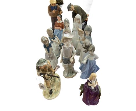 Coalport The King and Country Soldier, Royal Doulton Farmers Wife, Fairweather Golfers, Nao, etc.