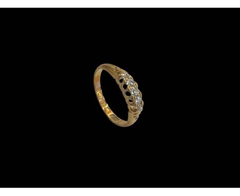 Diamond five stone 18 carat gold ring, size J.