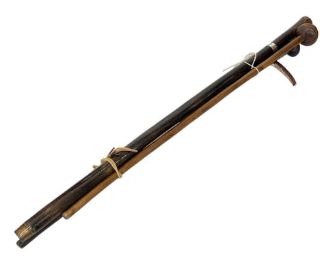 Silver mounted riding whip and three walking sticks (4).