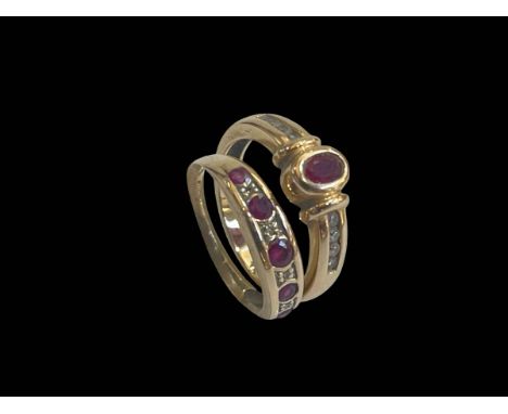 Two 9 carat gold ruby and diamond rings.