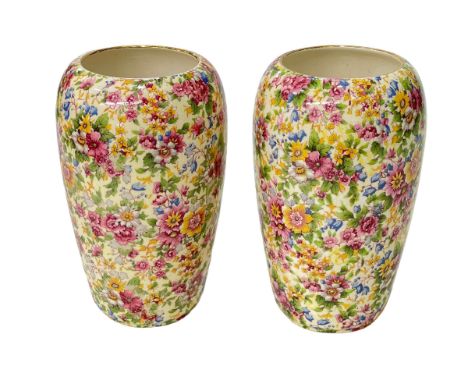 Pair 1930's Royal Winton Chintz 'Cheadle' vases, 19cm.