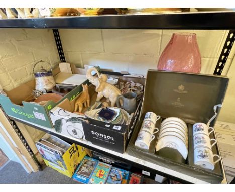 Royal Worcester boxed tea set, converted table lamp, figurines, metalwares, etc.