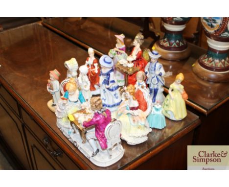 A quantity of various decorative porcelain figures including Royal Worcester "Saturdays Child"; Coalport etc.