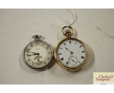 A gold plated pocket watch and an R. Stewart pocket watch