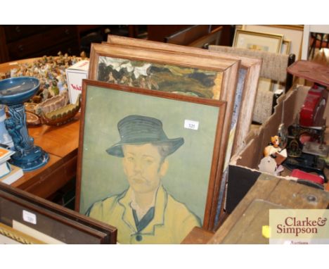 Four various impressionist style prints including a portrait 