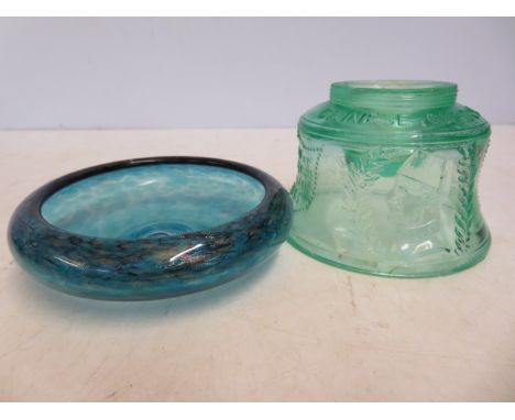 Victorian general Gordon inkwell together with a Scottish art glass dish 