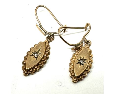 9ct Gold Vintage Diamond Drop Earrings (1.4g)