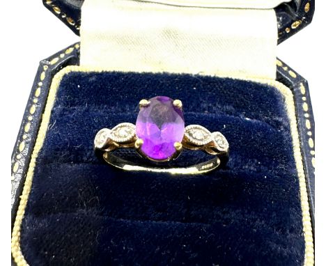 9ct Gold Amethyst &amp; Diamond  Dress Ring (2.3g)