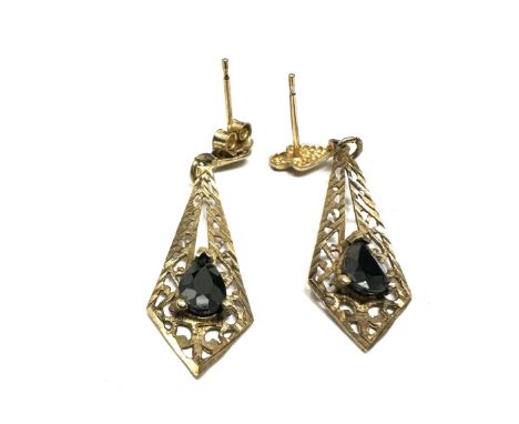 9ct Gold Vintage Sapphire Drop Dress Earrings (1.4g)