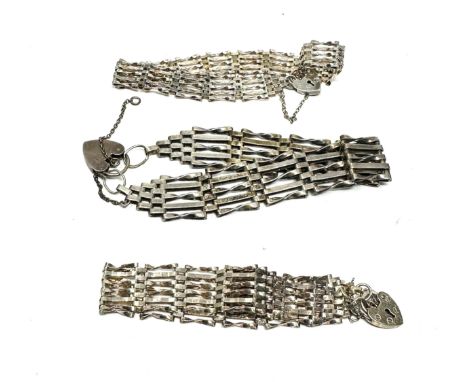Three Silver Gate Bracelets With Heart Padlocks 