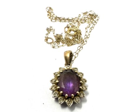 9ct Gold Amethyst And Diamond Pendant On Chain (1.8g)