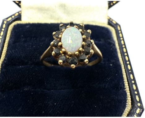 9ct Gold Opal And Sapphire Halo Ring (3g)