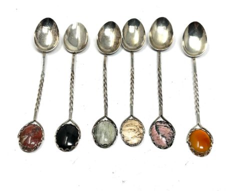 6 x . Silver &amp; stone set teaspoons