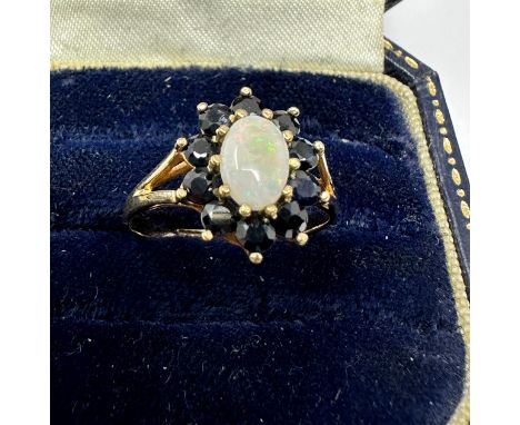 9ct Gold Opal &amp; Sapphire Cluster Ring (1.9g)