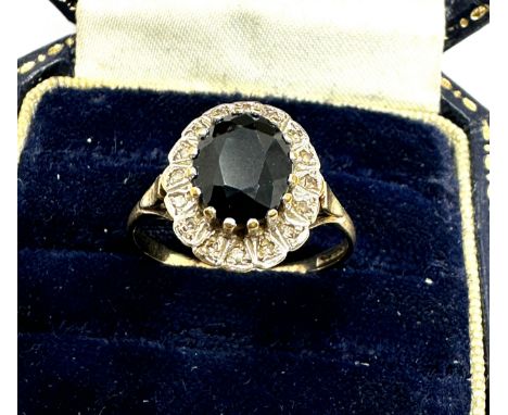 9ct Gold Vintage Sapphire &amp; Diamond Cluster Ring (3g)