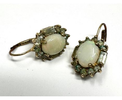 9ct Gold Opal &amp; White Gemstone Cluster Dress Earrings (3.1g)