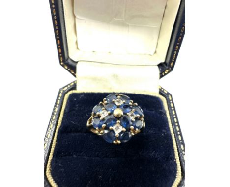 9ct Gold Sapphire &amp; White gemstone Dress Ring (2.9g)