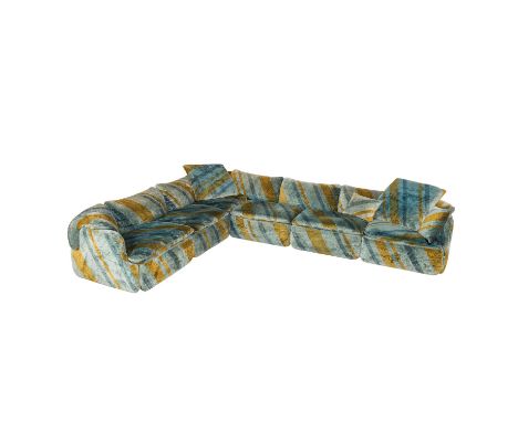 ALBERTO ROSSELLI, "CONFIDENTIAL" ECKSOFA, 70er. Jahre. Entwurf von 1972, SAPORITI & MISSONI, schwere Konstruktion mit Unterba