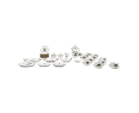 HEREND Kaffeeservice 'Rothschild', 20. Jh. 47-tlg.: 12 Kaffeetassen/Untertassen, 12 Kuchenteller (D. ca. 19 cm), 1 Kaffeekann