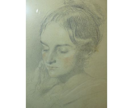AFTER GEORGE RICHMOND.  (1809-1896)   PORTRAIT OF THE ARTIST'S WIFE, JULIA.   24 x 19cms.   TOGETHER WITH A PORTRAIT OF A CHI