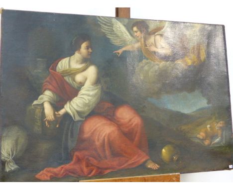 OLD MASTER SCHOOL.- HAGAR AND ISHMAEL IN THE WILDERNESS, OIL ON CANVAS, UNFRAMED.   130 x 194cms.
