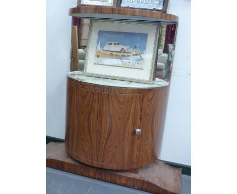 AN ART DECO DESIGN ROSEWOOD AND MIRROR BACK COCKTAIL CABINET.   W.105 x H.105 x D.36cms 