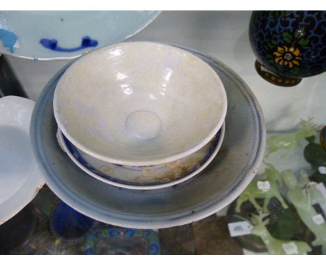 TWO PIECES OF DING WARE, CHINESE PROVINCIAL WARES AND TWO SAUCERS.