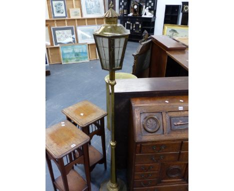 A BRASS STANDARD LAMP IN THE FORM OF A STREET LANTERN.   H.173cms OVERALL.