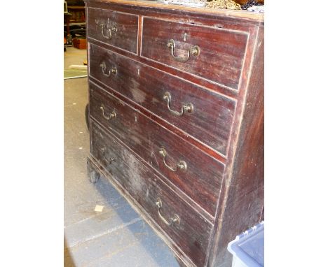 A GEO.III. MAHOGANY CHEST OF TWO SHORT AND THREE LONG GRADUATED DRAWERS ON BRACKET FEET.   W.93 x H.92 x D.54cms.