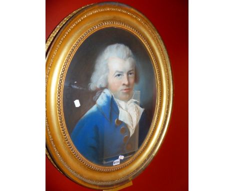 ENGLISH SCHOOL AFTER JOHN RUSSELL.(1745-1806)  AN OVAL PORTRAIT OF JAMES UPTON TRIP OF HUNTSPILL, PASTEL.   57 x 44cms.