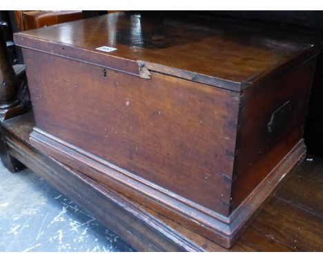 A VICTORIAN MAHOGANY SMALL TRUNK WITH BRASS RECESS HANDLES.   W.52 x H.26 x D.33cms.